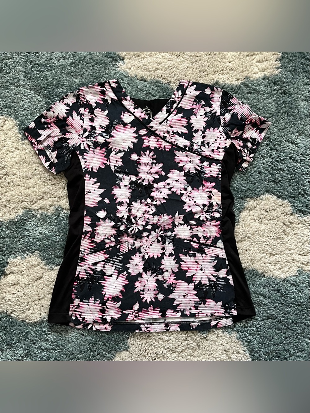 Health Pro Floral Print Scrub Top